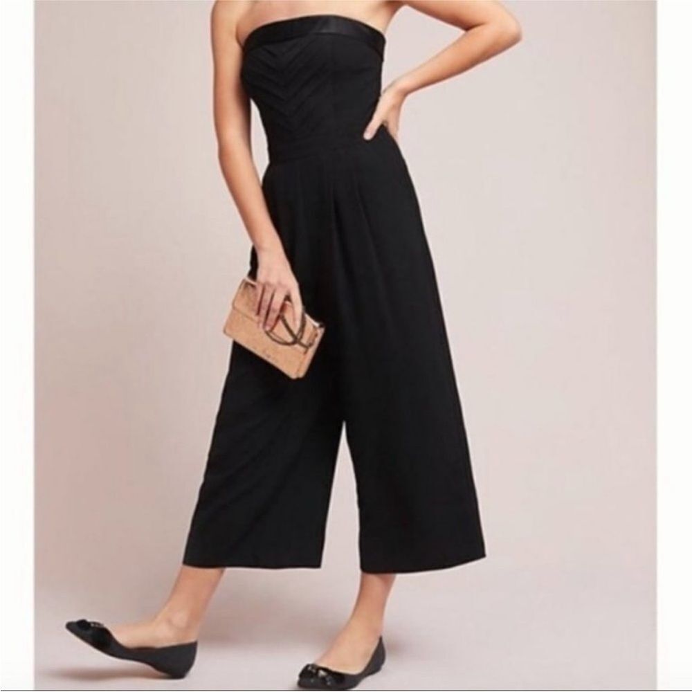 Anthropologie Greylin Black Strapless Wide Leg Jumpsuit | Size M